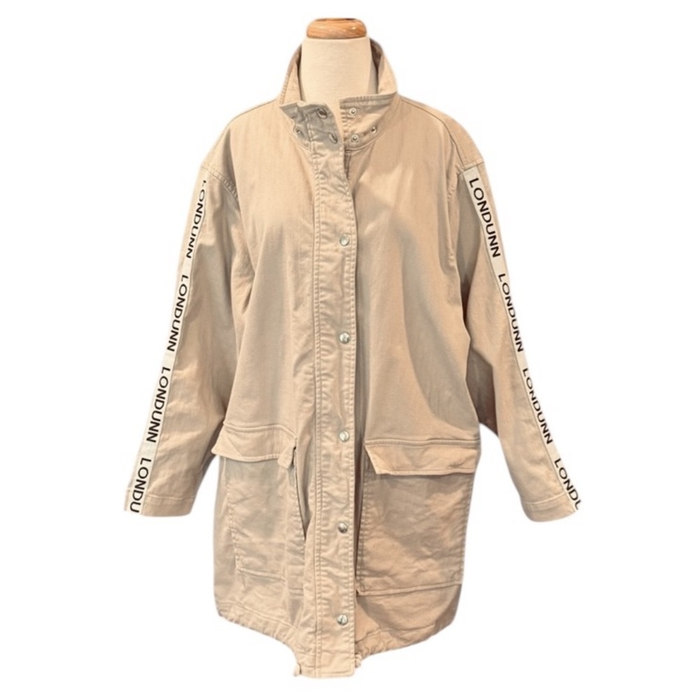 Londunn + Missguided Tan Khaki Utility Jacket Trench Coat Logo Sleeves Size 8 - Picture 2 of 15